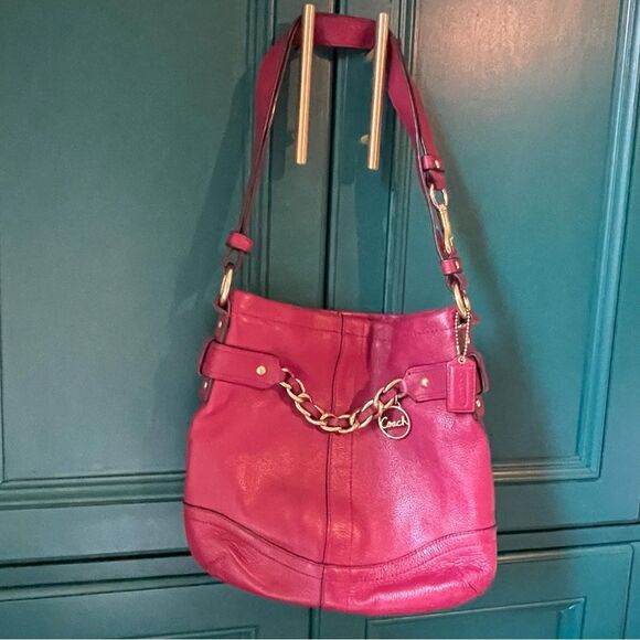 Coach North South Raspberry Shoulder Bag / Crossbody Purse - magenta - Picture 1 of 5